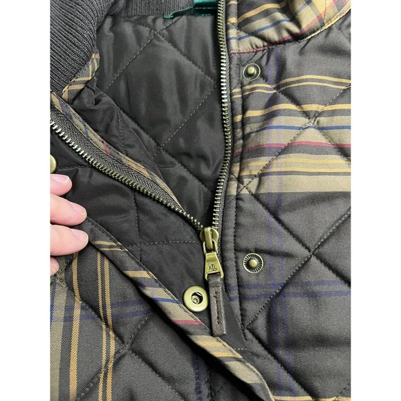 Ralph Lauren Women Puffer Hunter Vest Brown Plaid Snap Zip Front Pocket Large - Picture 3 of 7